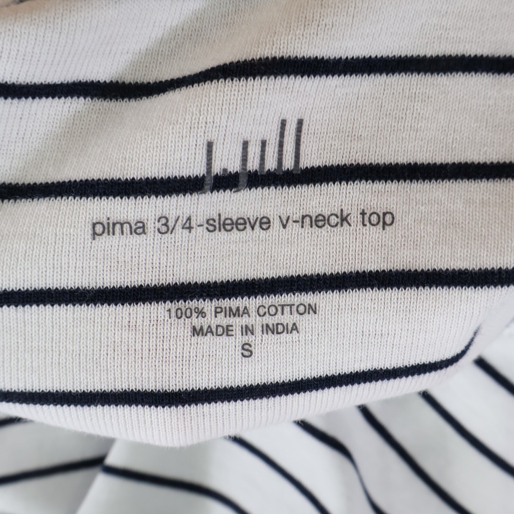 J. Jill 3/4 Sleeve V-Neck Shirt Womens S White Black Striped 100% Cotton Stretch - Picture 6 of 6